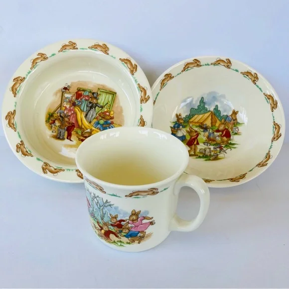 Royal Doulton Bunnykins 1936 Bone China Pc Bowls Cup Mug Vintage Easter  Gift
